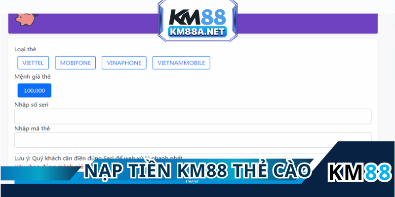 Gửi vốn tại điểm chơi qua thẻ cào